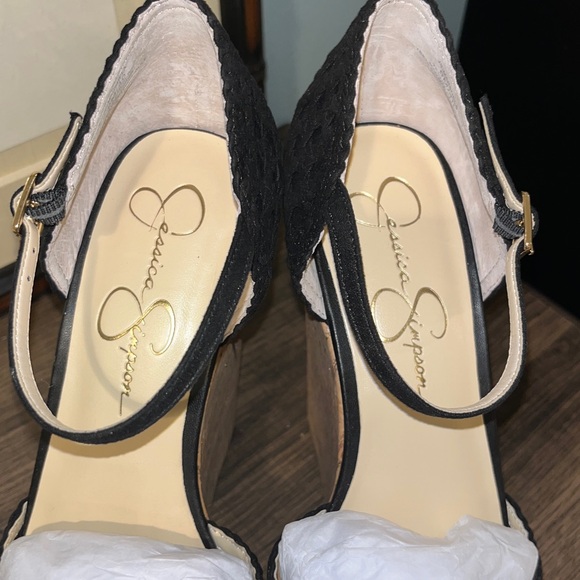 JESSICA SIMPSON Womens Black 2 Cork Wedge Woven Cut Out Marshela Round Toe sz 9 - Picture 6 of 14